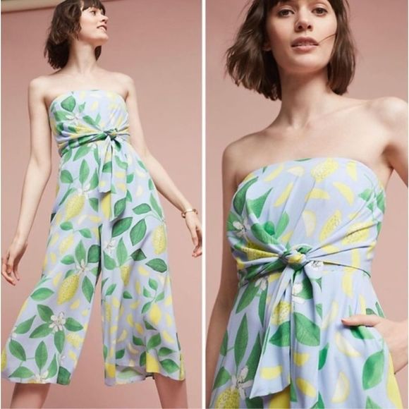 Anthropologie Maeve Lemon Grove Strapless Jumpsuit NWOT Size 10